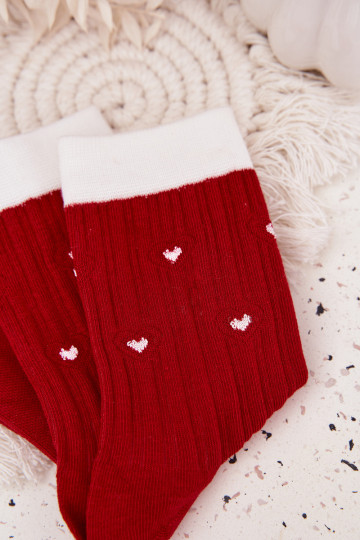 Meias de Natal femininas vermelhas com corações