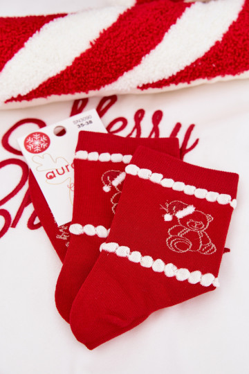 Meias Feminino Habilitadotal ursinhos de pelúcia Habilitado capa Papai Noela cor vermelha 2