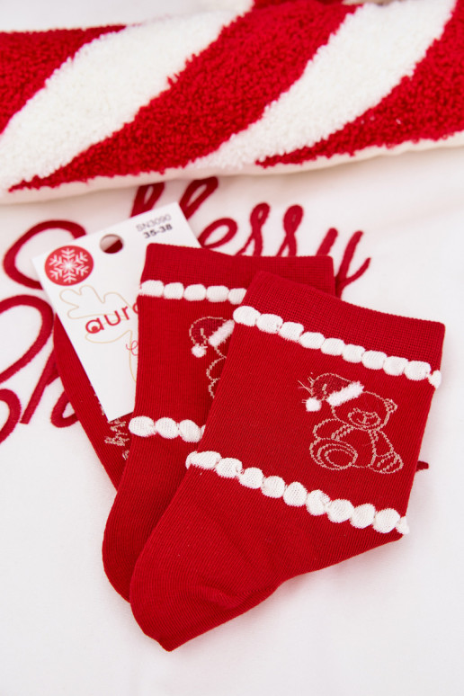 Meias Feminino Habilitadotal ursinhos de pelúcia Habilitado capa Papai Noela cor vermelha
