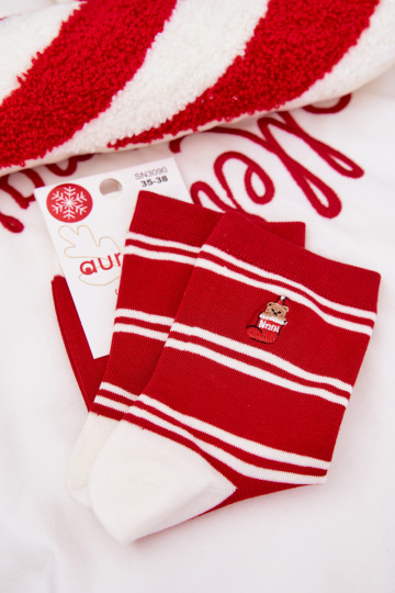 Meias Feminino Habilitadotal Tiras I ursinhos de pelúcia cor vermelha 2