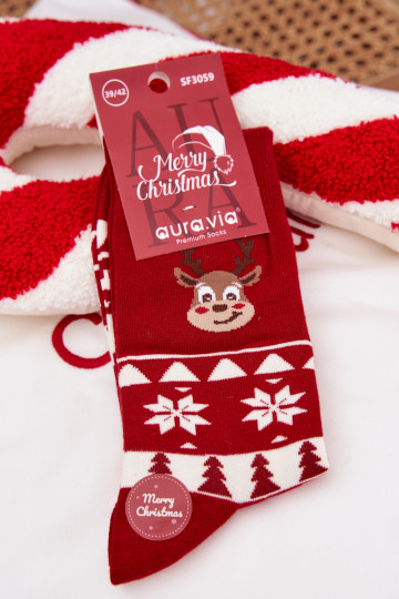 Meias de Natal masculinas vermelhas estampadas com renas