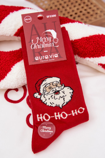 Meias de Natal masculinas vermelhas com Papai Noel sorridente