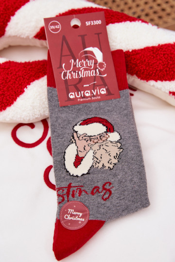 Meias de Natal masculinas com inscrição e Papai Noel, cinzas