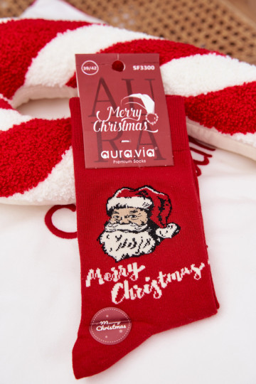 Meias de Natal masculinas com Papai Noel e inscrição "Feliz Natal", vermelhas