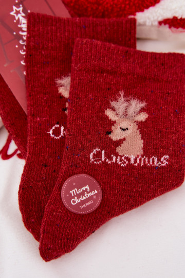 Meias de Natal femininas com renas, de lã, vermelhas