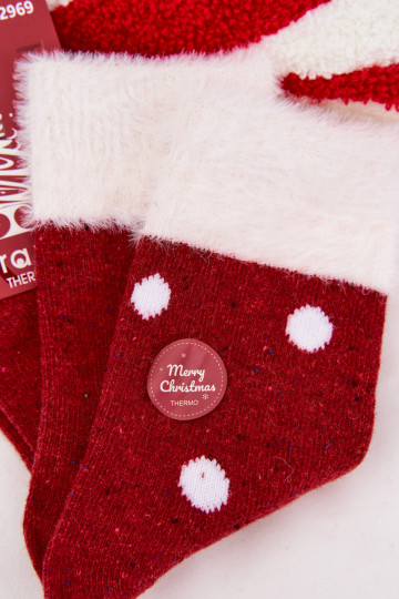 Meias de Natal femininas com pelinho e bolinhas, de lã, vermelhas