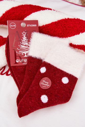 Meias Feminino Habilitadotal com um casaco de pele I Kropkami EMełna Alpaca cor vermelha 2