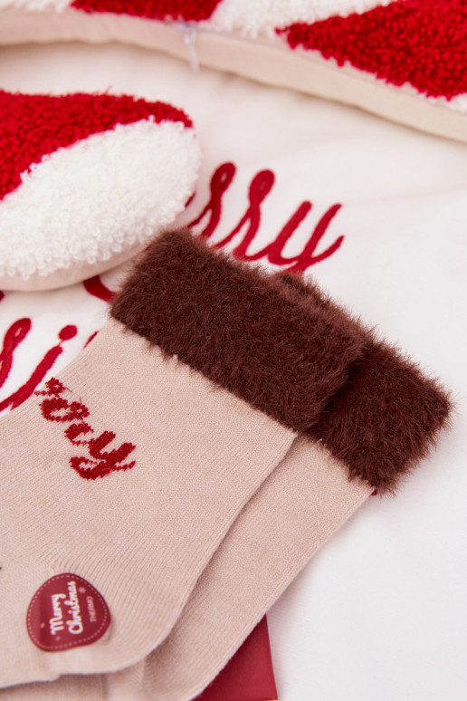 meias de natal Infantil com um casaco de pele E renas EMełna Alpaca bege