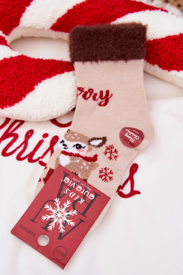 meias de natal Infantil com um casaco de pele E renas EMełna Alpaca bege 2