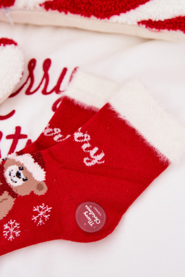 Meias de Natal infantis com pelinho e ursinhos, de lã, vermelhas