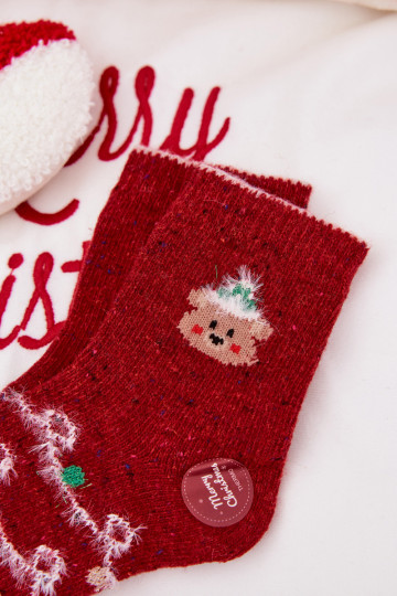 Meias de Natal infantis com ursinho, de lã, vermelhas