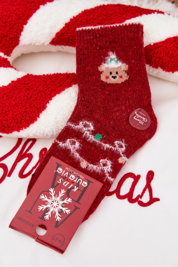 Infantil Habilitadotal Meias Com Urso EMełna Alpaca cor vermelha 2