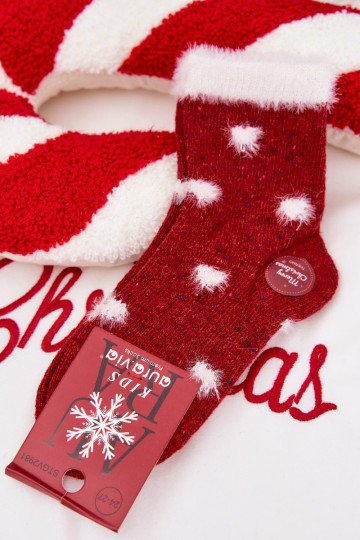 Meias de Natal infantis com corações e pelinho, de lã, vermelhas 2