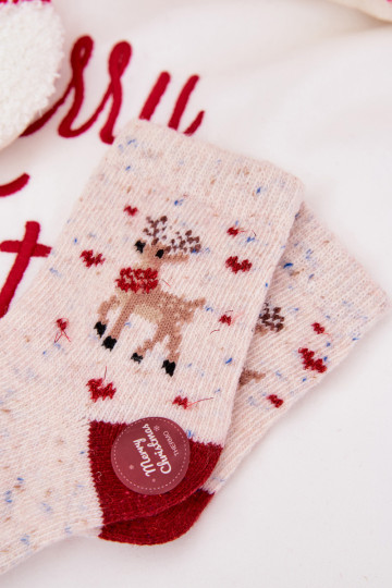 Meias de Natal infantis com cervos, lã de alpaca, cor areia