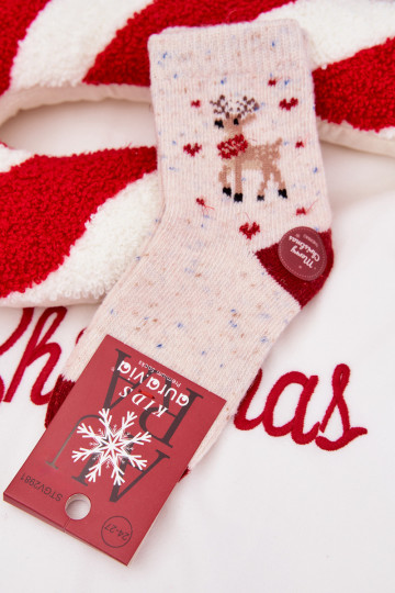 Meias de Natal infantis com cervos, lã de alpaca, cor areia 2