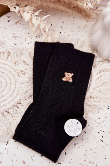 esquentar Meias Feminino Com Vilna ursinhos de pelúcia cor preta