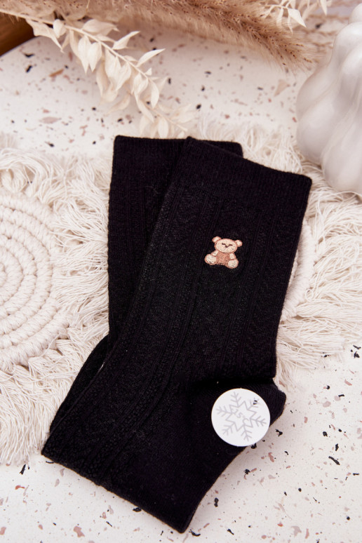 esquentar Meias Feminino Com Vilna ursinhos de pelúcia cor preta