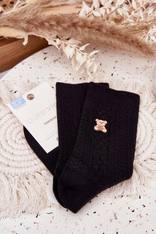 esquentar Meias Feminino Com Vilna ursinhos de pelúcia cor preta