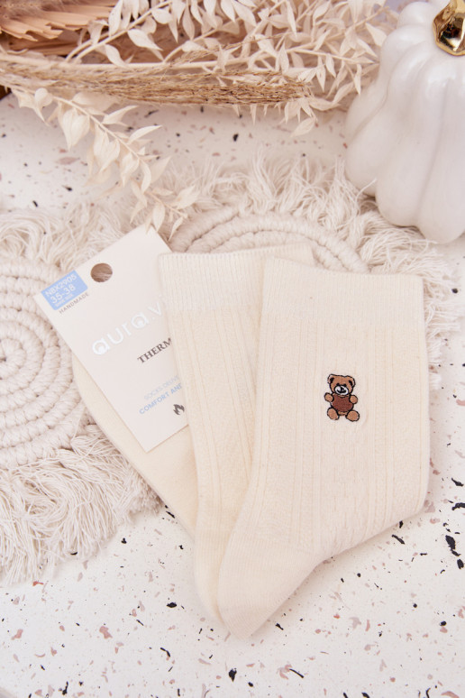 esquentar Meias Feminino Com Vilna ursinhos de pelúcia cor de marfim