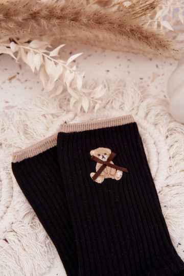 Meias de algodão com listras Com Urso cor preta