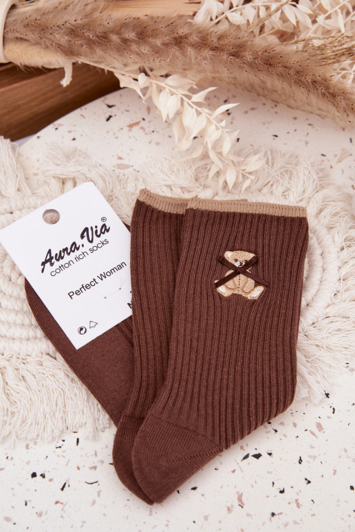 Meias de algodão com listras Com Urso CzekoladoParae