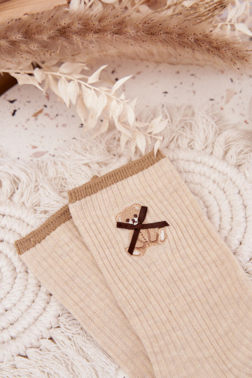 Meias de algodão com listras Com Urso bege