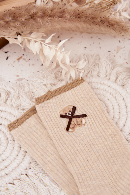 Meias de algodão com listras Com Urso bege