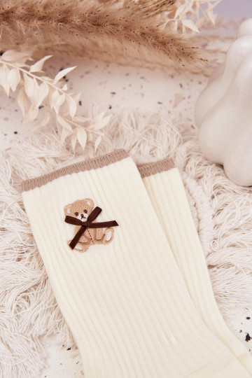 Meias de algodão com listras Com Urso cor de marfim