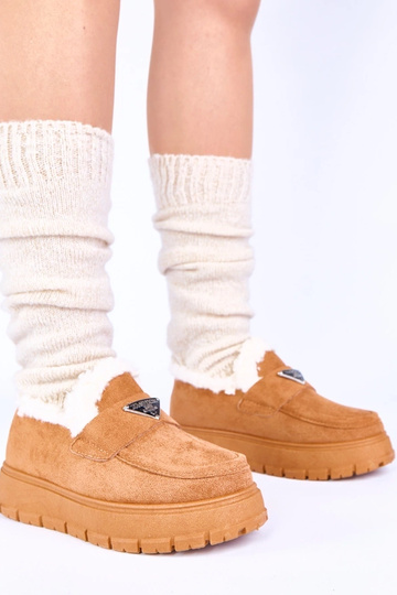 Mocassins marrons em plataforma com pelinho Kirby