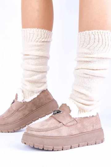 Mocassins em plataforma cor bege escuro com pelinho Kirby 2