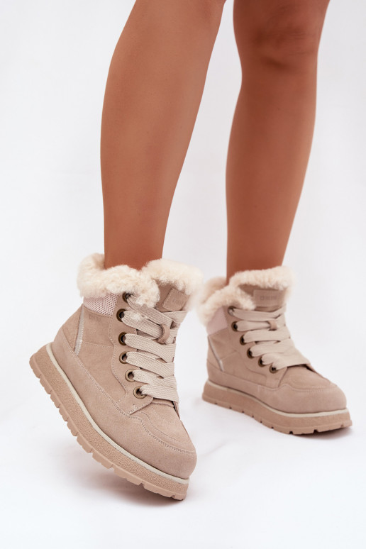 de camurça Botas de neve sapato Feminino com uma plataforma com um casaco de pele Big Star SS274371 bege
