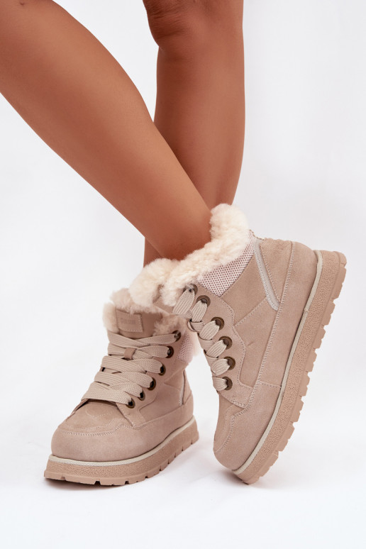 de camurça Botas de neve sapato Feminino com uma plataforma com um casaco de pele Big Star SS274371 bege