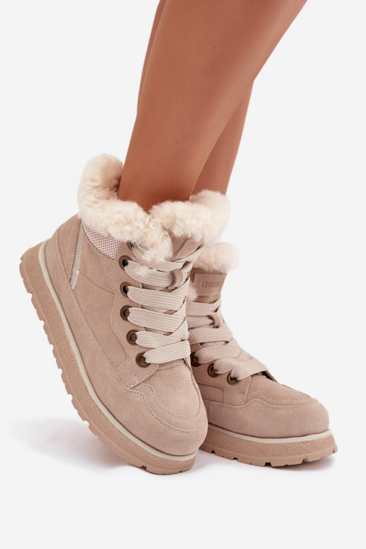 de camurça Botas de neve sapato Feminino com uma plataforma com um casaco de pele Big Star SS274371 bege
