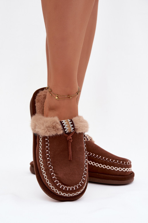 Chinelos Feminino com um casaco de pele I Haftem cor marrom Perivelle