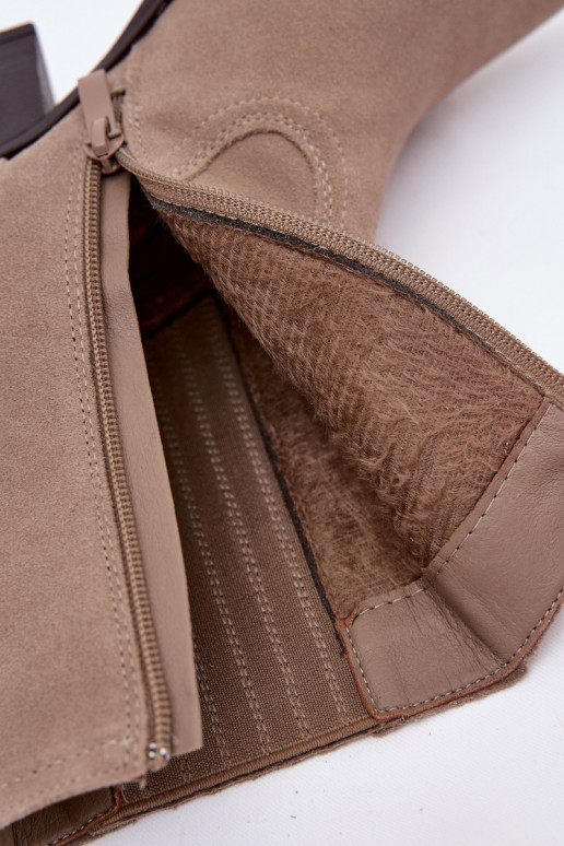 Sapatos de camurça estilo vaqueiro Feminino com salto aquecimento bege Dylira