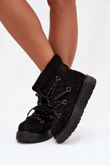 Bota de neve feminina preta com plataforma e detalhes estilosos Roselya 2