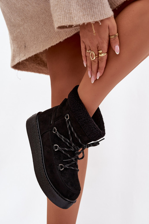 Botas de neve Feminino com plataforma e detalhes elegantes cor preta Roselya