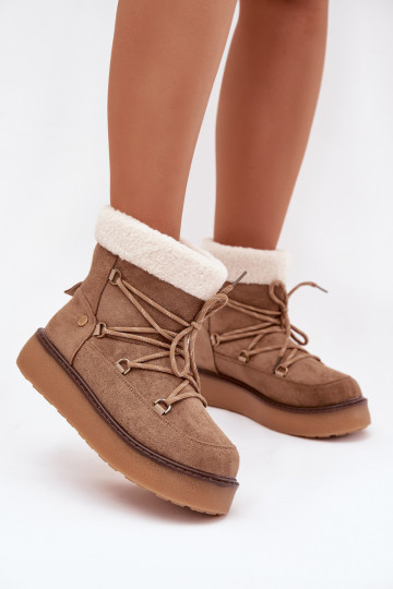 Botas de neve Feminino com plataforma e detalhes elegantes cor marrom Roselya