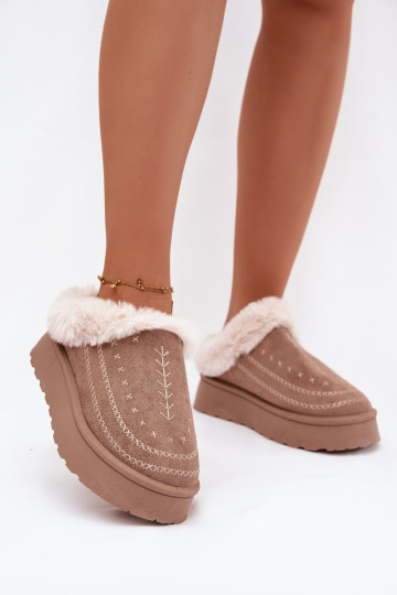 Botas de neve em tom areia femininas com plataforma, pelagem e costuras Arelina 2
