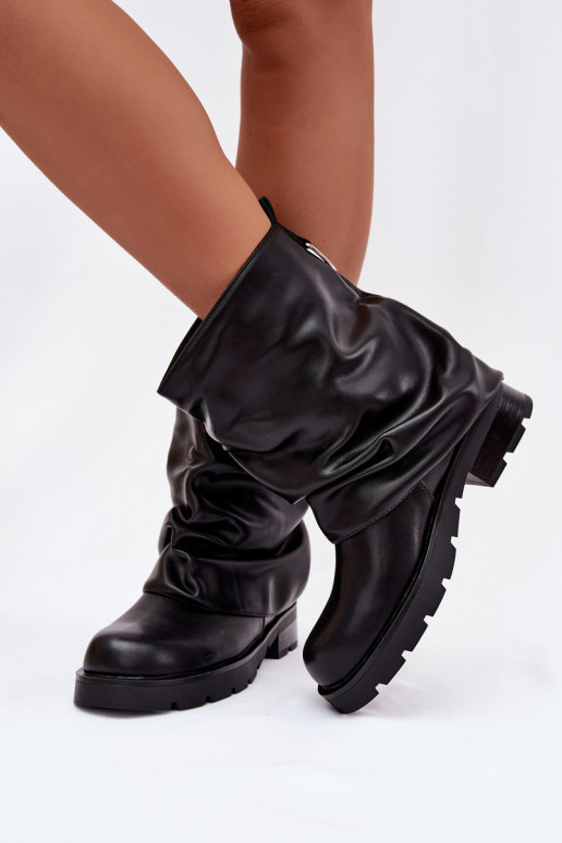 aquecimento Botas femininas Com top enrolado cor preta Gracine