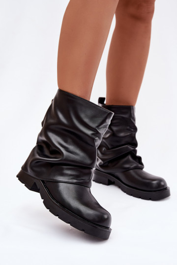 Botas de cano curto femininas pretas com forro térmico e parte superior assimétrica Gracine 2