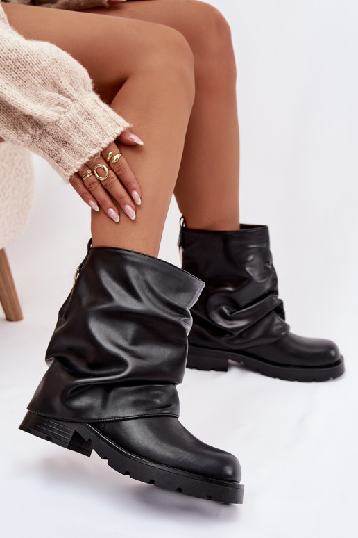aquecimento Botas femininas Com top enrolado cor preta Gracine