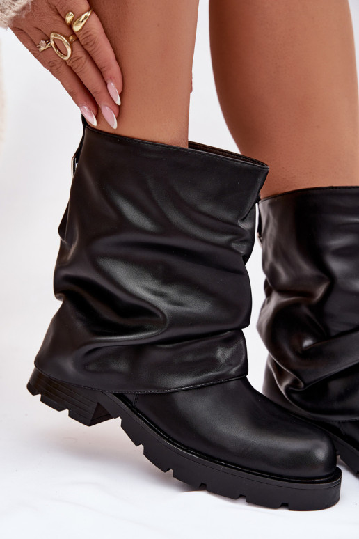 aquecimento Botas femininas Com top enrolado cor preta Gracine
