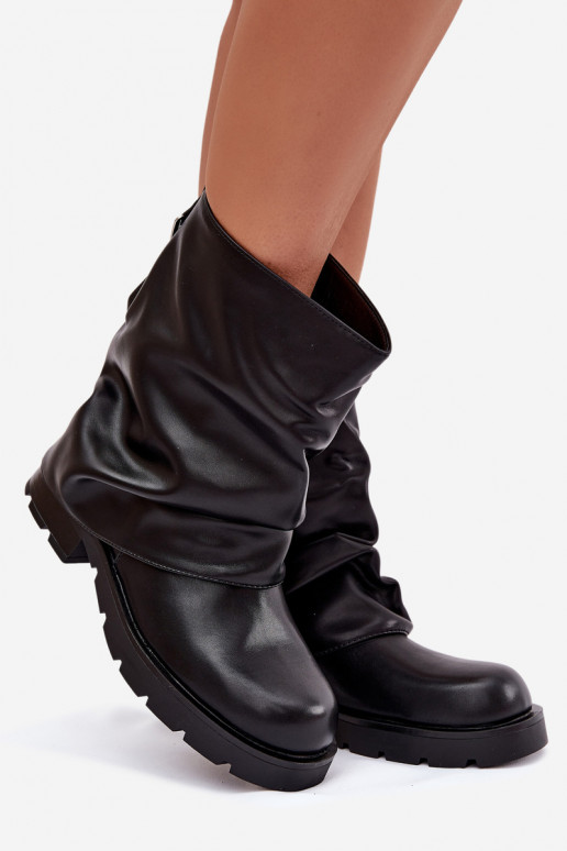 aquecimento Botas femininas Com top enrolado cor preta Gracine