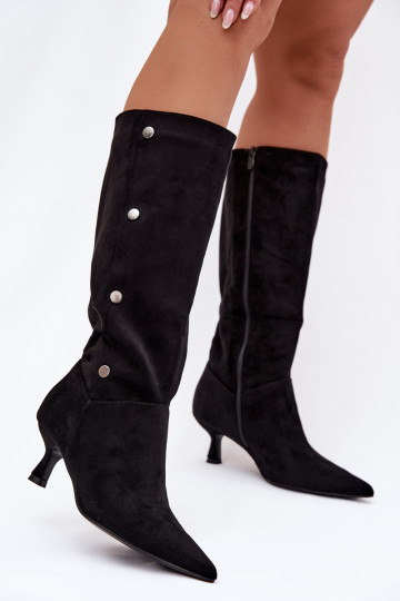 botas femininas com salto Com decoraçõesi Detalami cor preta Hovelle 2