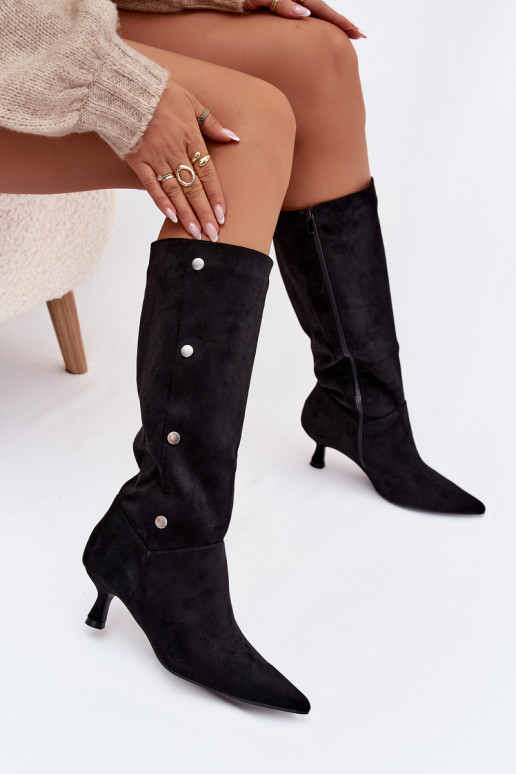botas femininas com salto Com decoraçõesi Detalami cor preta Hovelle