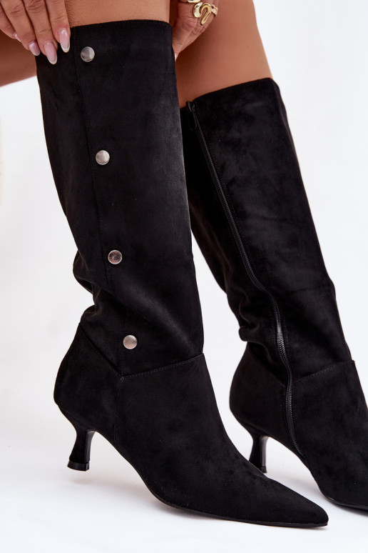botas femininas com salto Com decoraçõesi Detalami cor preta Hovelle
