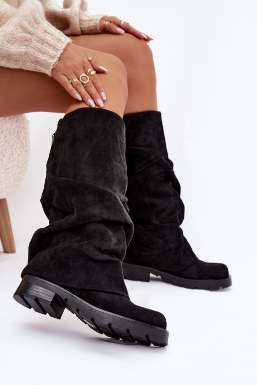 Botas quentes Um modelo atraente Com top enrolado cor preta Ilvessa