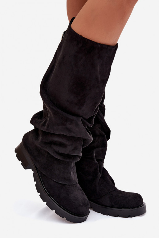 Botas quentes Um modelo atraente Com top enrolado cor preta Ilvessa