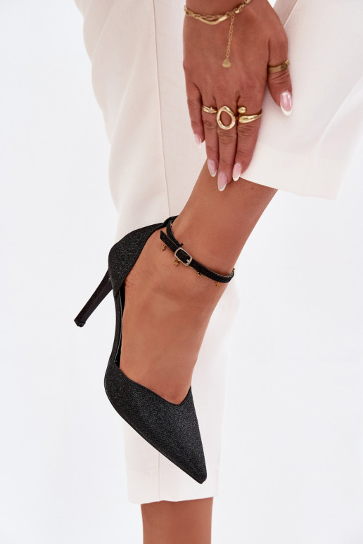 Sapatos de salto alto brilhantes com alças cor preta Joranne